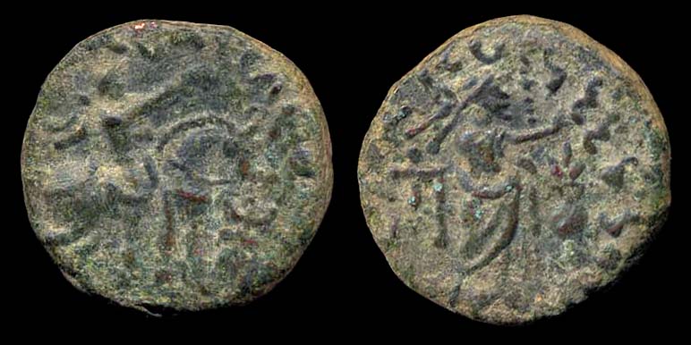  55-105 AD, bronze tetradrachm, MA-2915, king on horse R / Zeus standing R, 